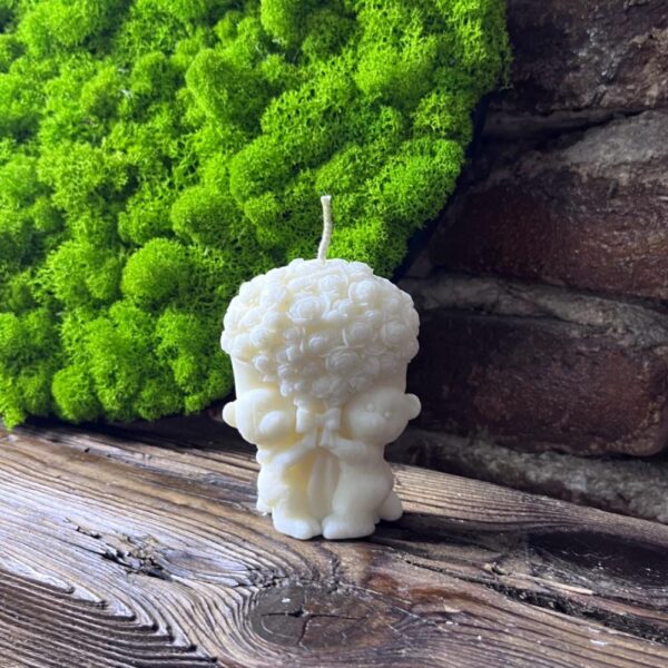 Świeca sojowa dekoracyjna Misie z bukietem róż