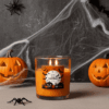 swieca halloween (3) Świeca sojowa zapachowa HAPPY HALLOWEEN karmel w dużym szklanym pojemniku 400 ml