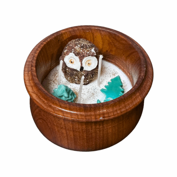 Świeca sojowa zapachowa ozdobna pomarańcza SOWA w drewnianej misie